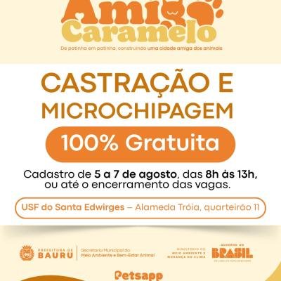 Programa ‘Amigo Caramelo’ Abre Inscrições para Castração Gratuita de Animais no Parque Santa Edwirges em Bauru; Veja Como Participar