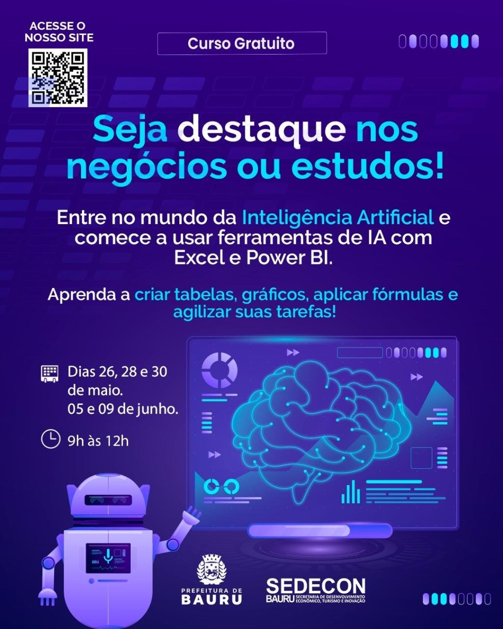 Curso Gratuito de Inteligência Artificial com Excel e Power BI tem inscrições abertas no CIT Bauru