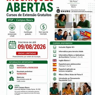 Cursos Gratuitos de Informática 40+ e Espanhol em Bauru: Inscrições Abertas
