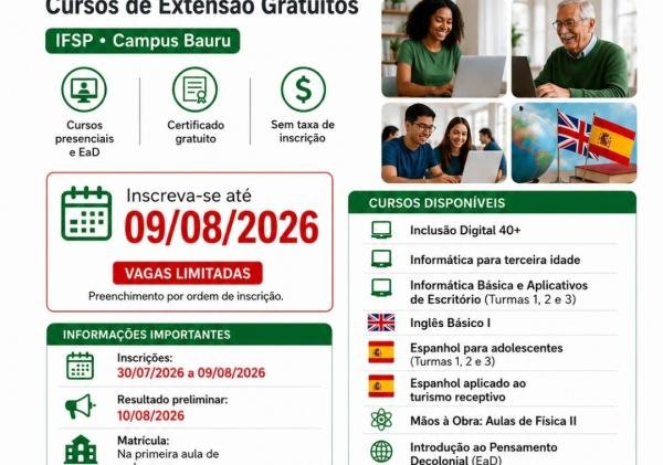 Cursos Gratuitos de Informática 40+ e Espanhol em Bauru: Inscrições Abertas