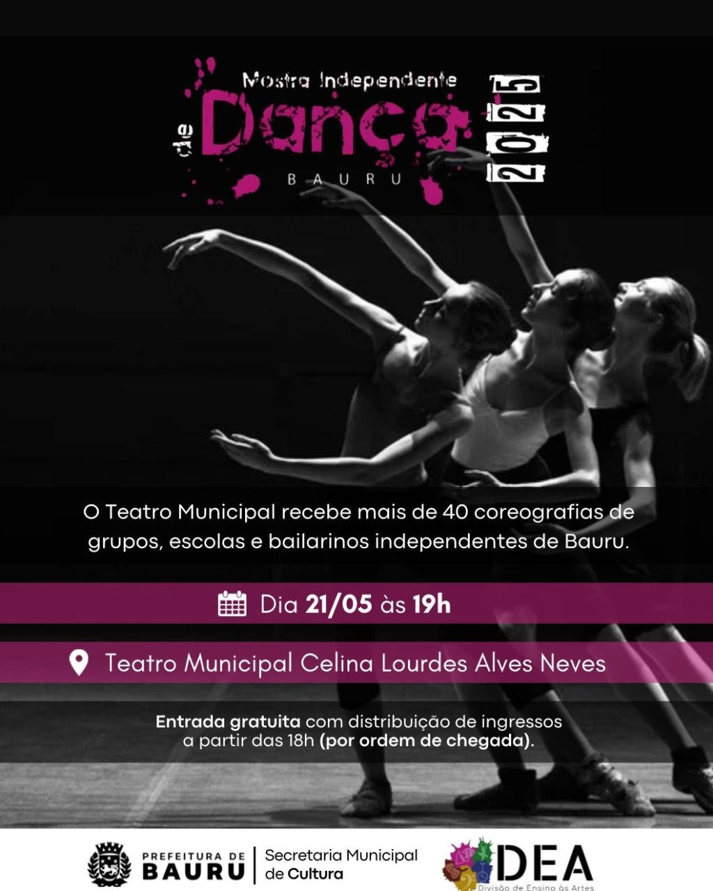 Mostra Independente de Dança 2025 acontece no Teatro Municipal de Bauru nesta quarta-feira com entrada gratuita