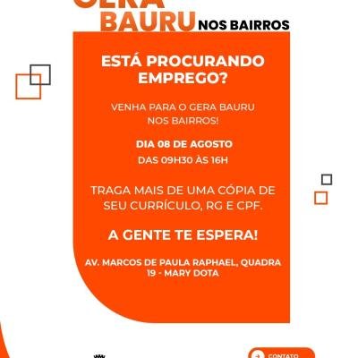 Gera Bauru nos Bairros oferece mais de 290 vagas de emprego nesta sexta-feira no Mary Dota
