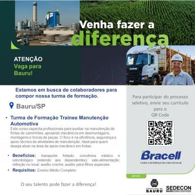 Bracell abre vagas para formação em manutenção automotiva com apoio da Sedecon Bauru