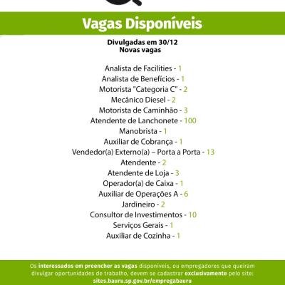 Emprega Bauru: vagas da semana - 30/12/2024