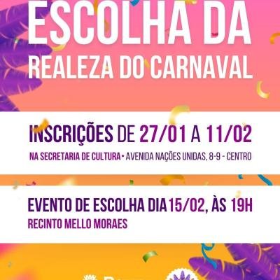 Concurso que vai eleger a Realeza do Carnaval terá inscrições a partir de segunda-feira