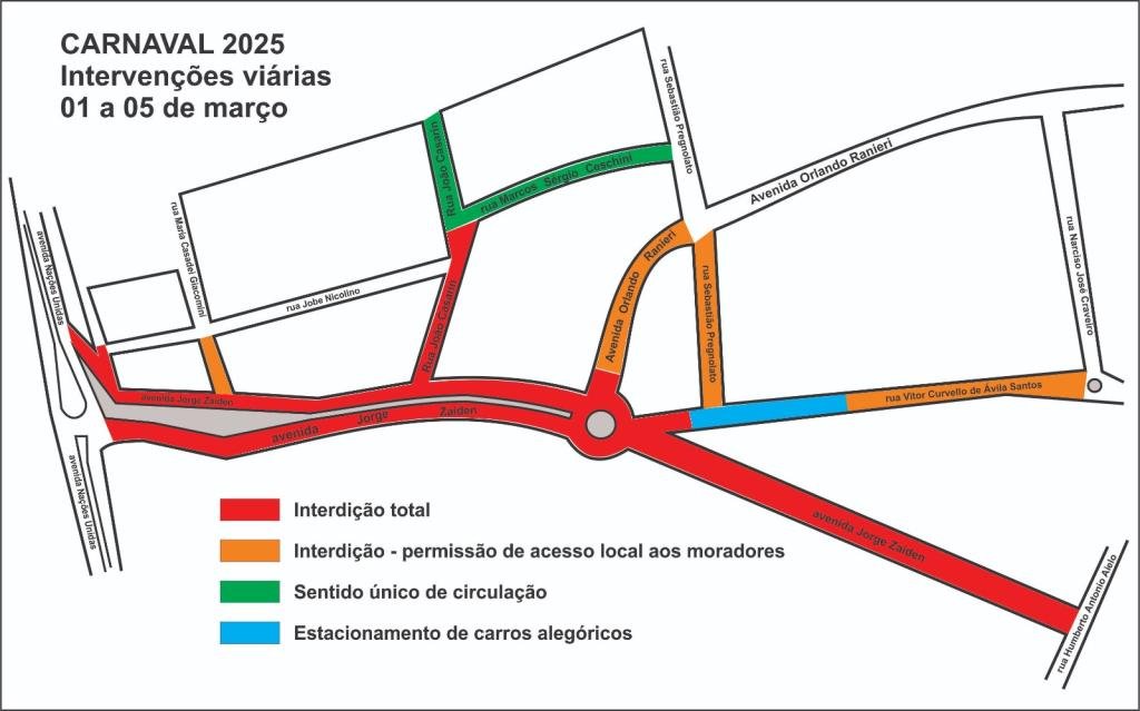 EMDURB informa interdições para preparação da avenida Jorge Zaiden para o Carnaval