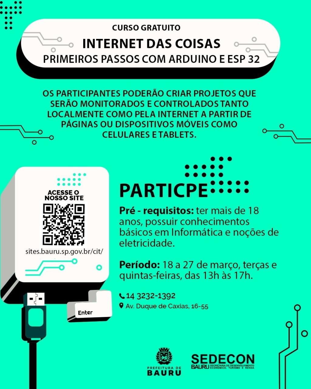 CIT segue com inscrições para curso ‘Internet das Coisas - Primeiros Passos com Arduino e ESP 32’