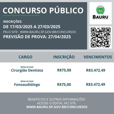 Prefeitura de Bauru encerra as inscrições para sete concursos públicos nesta quinta-feira