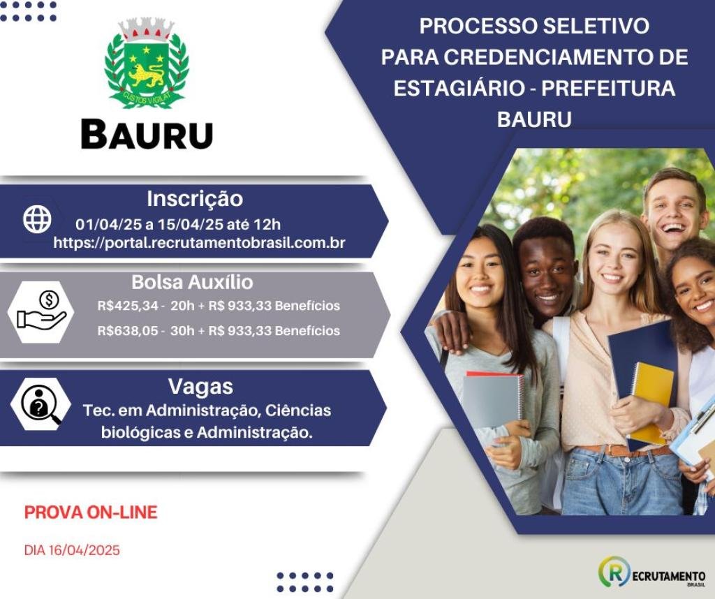 Prefeitura de Bauru vai abrir inscrições de processo seletivo para vagas de estágio