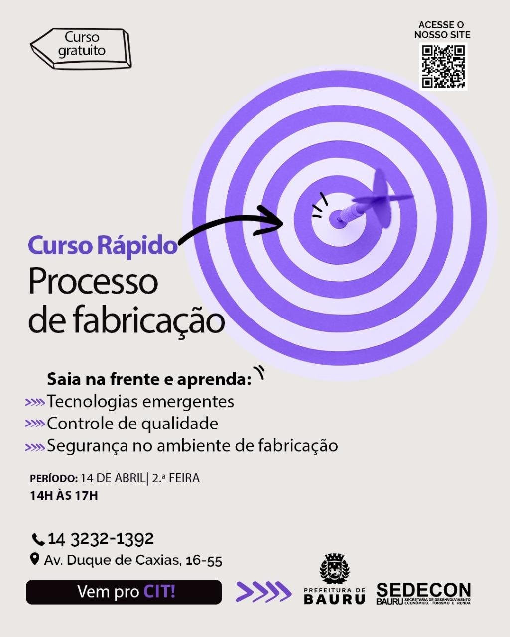 CIT abre inscrições para o curso rápido ‘Processos de Fabricação para Empresas’ em parceria com a Faculdade de Engenharia de Bauru