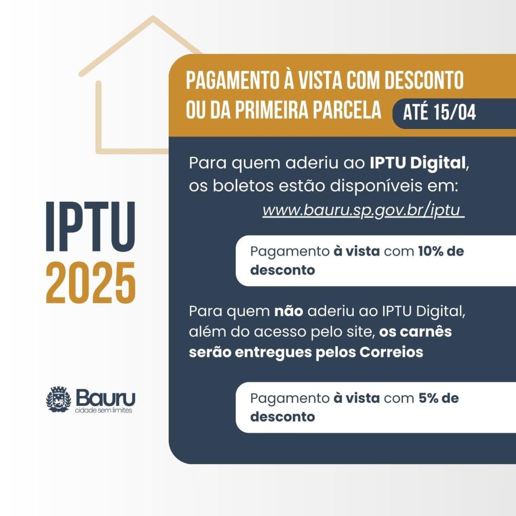 Secretaria de Finanças entrega carnês do IPTU e pagamento com desconto já está disponível em Bauru