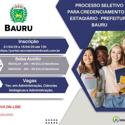 Prefeitura de Bauru abre inscrições de processo seletivo para vagas de estágio